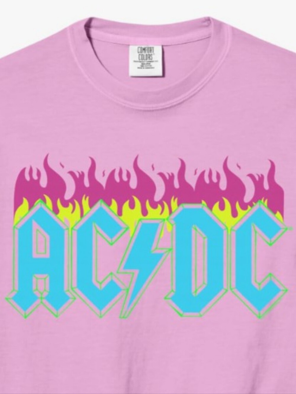 Comfort Colors Pink AC/DC Neon Flame Crop Top - Picture 2 of 6